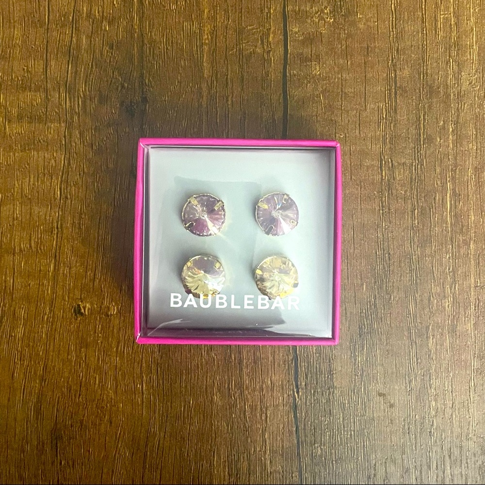 Baublebar Bree Glass Stud 2 pair Earrings, Lavender/Yellow, BNIB